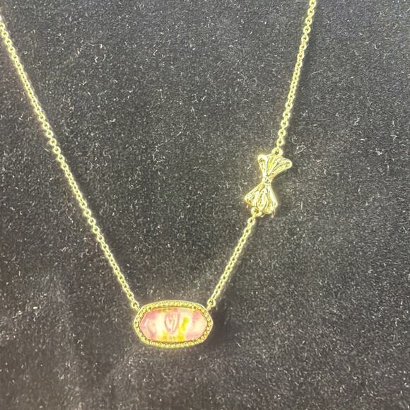Kendra Scott Elisa Bow Gold Necklace LoveShackFancy Luna Rosa Pink Illusion NEW - Picture 5 of 11